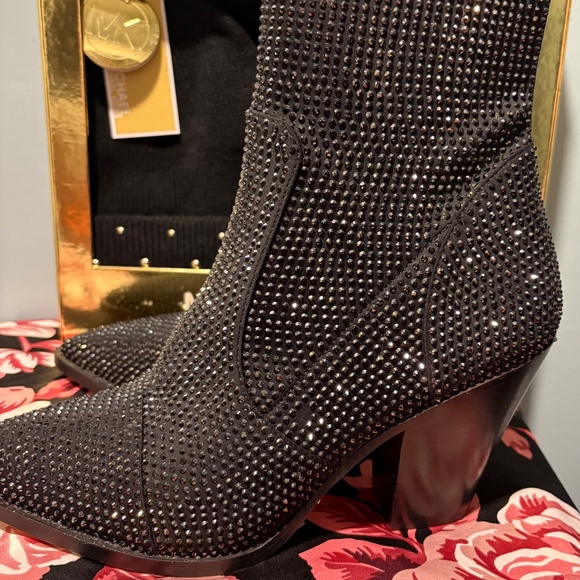Michael Kors Black Crystal Studded Ankle Boots | Size 10M | Block Heel | Glam St - Picture 5 of 9